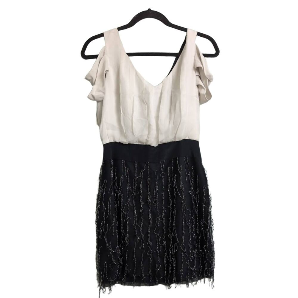 Black Halo Kimberly Mini Dress V-Neck Cold Shoulder Embellished Skirt Cocktail 4